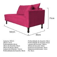 Kit Diva Recamier Azura 160Cm Lado Esquerdo E 02 Poltronas Classic Suede - Doce Sonho Móveis Pink