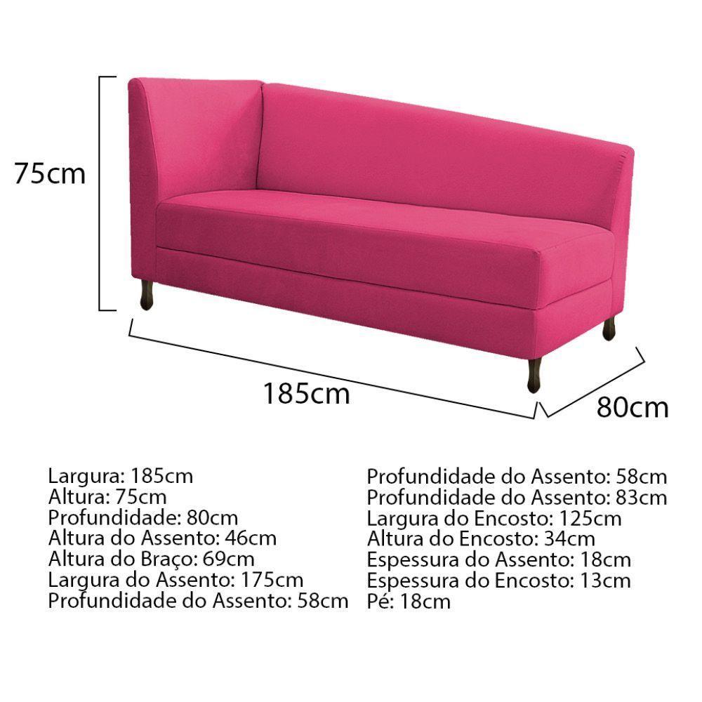 Kit Diva Recamier Heitor 185Cm Lado Direito E 02 Poltronas Luiza Suede - Doce Sonho Móveis Pink - 3