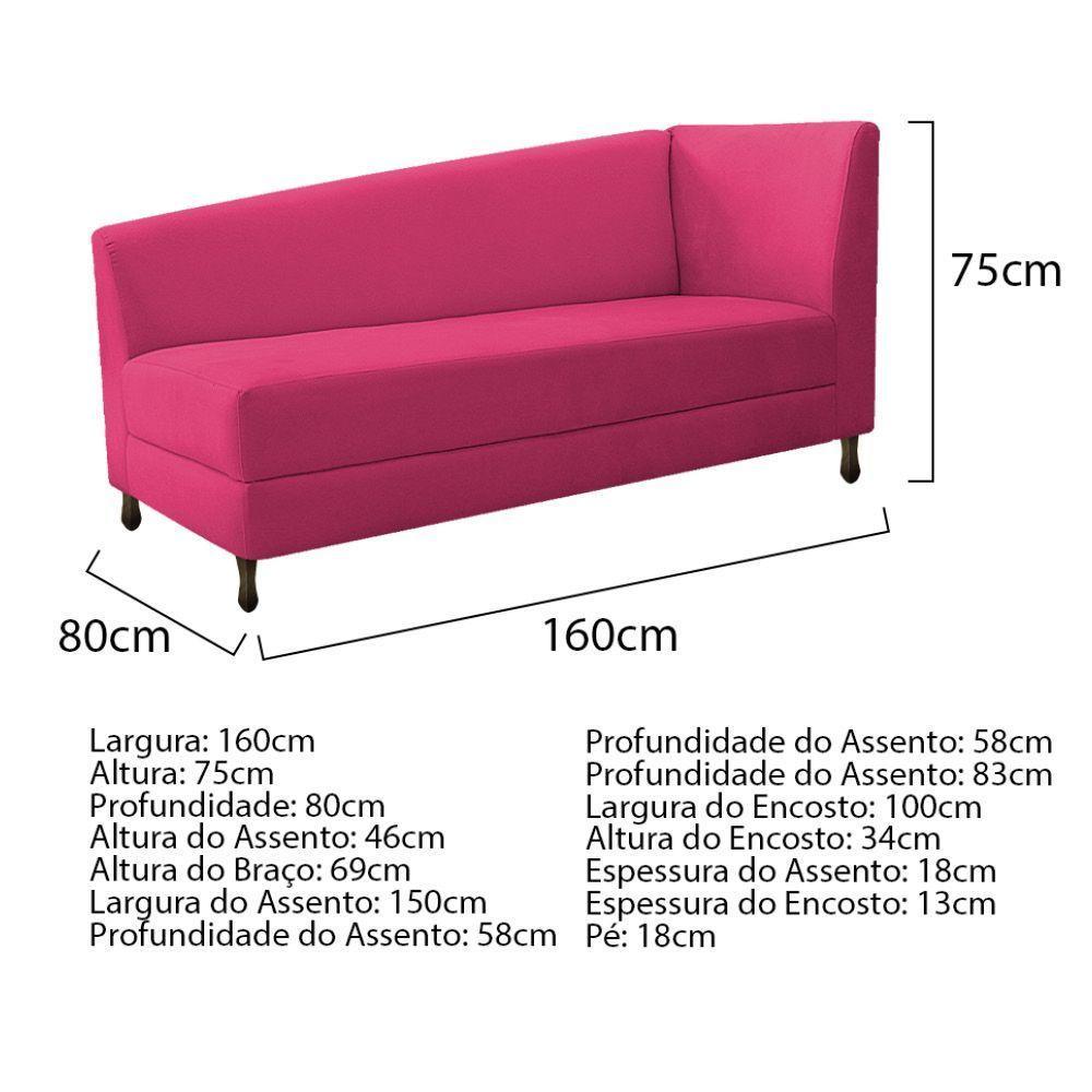 Kit Diva Recamier Heitor 160Cm Lado Esquerdo E 02 Poltronas Luiza Suede - Doce Sonho Móveis Pink - 5