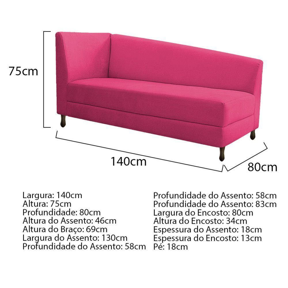 Kit Diva Recamier Heitor 140Cm Lado Esquerdo E 02 Poltronas Luiza Suede - Doce Sonho Móveis Pink - 5