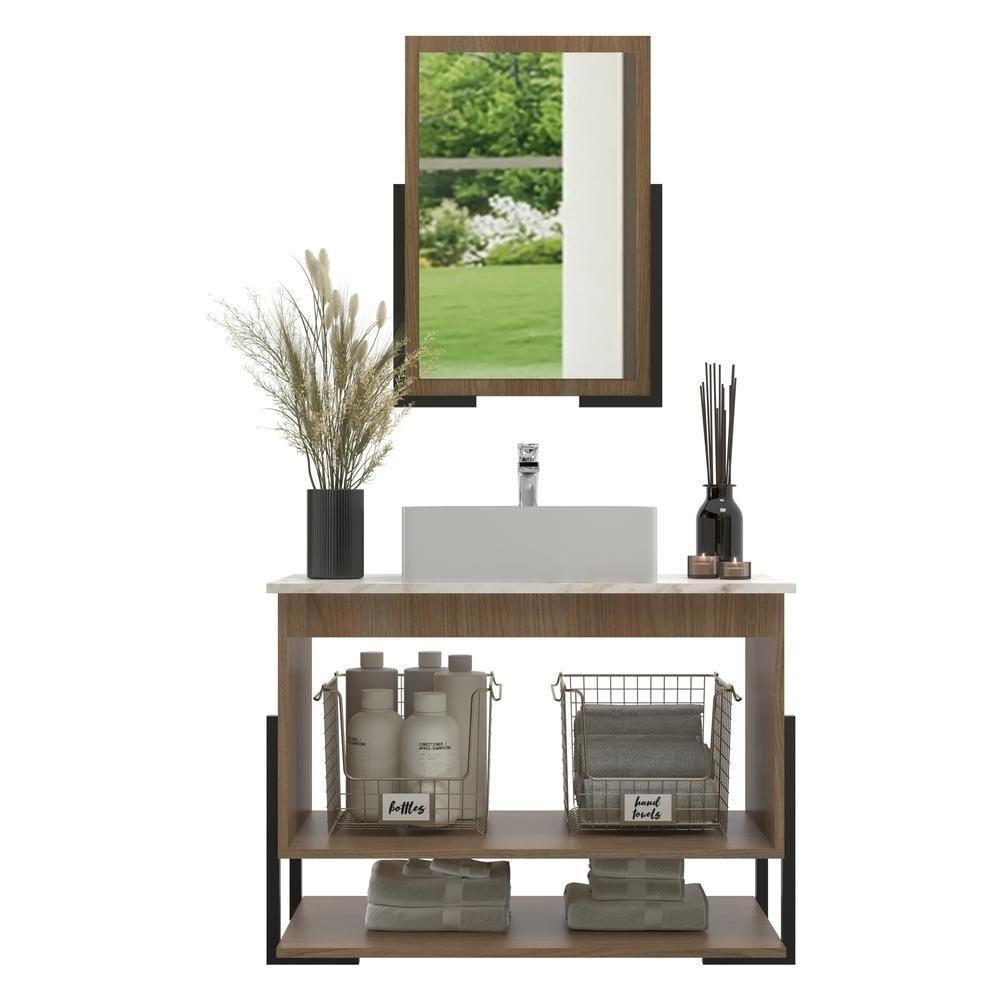 Gabinete Banheiro 60cm 2 Portas Com Cuba E Espelheira Multimóveis Cr10106 Noce/calacata Noce/calacata - 2