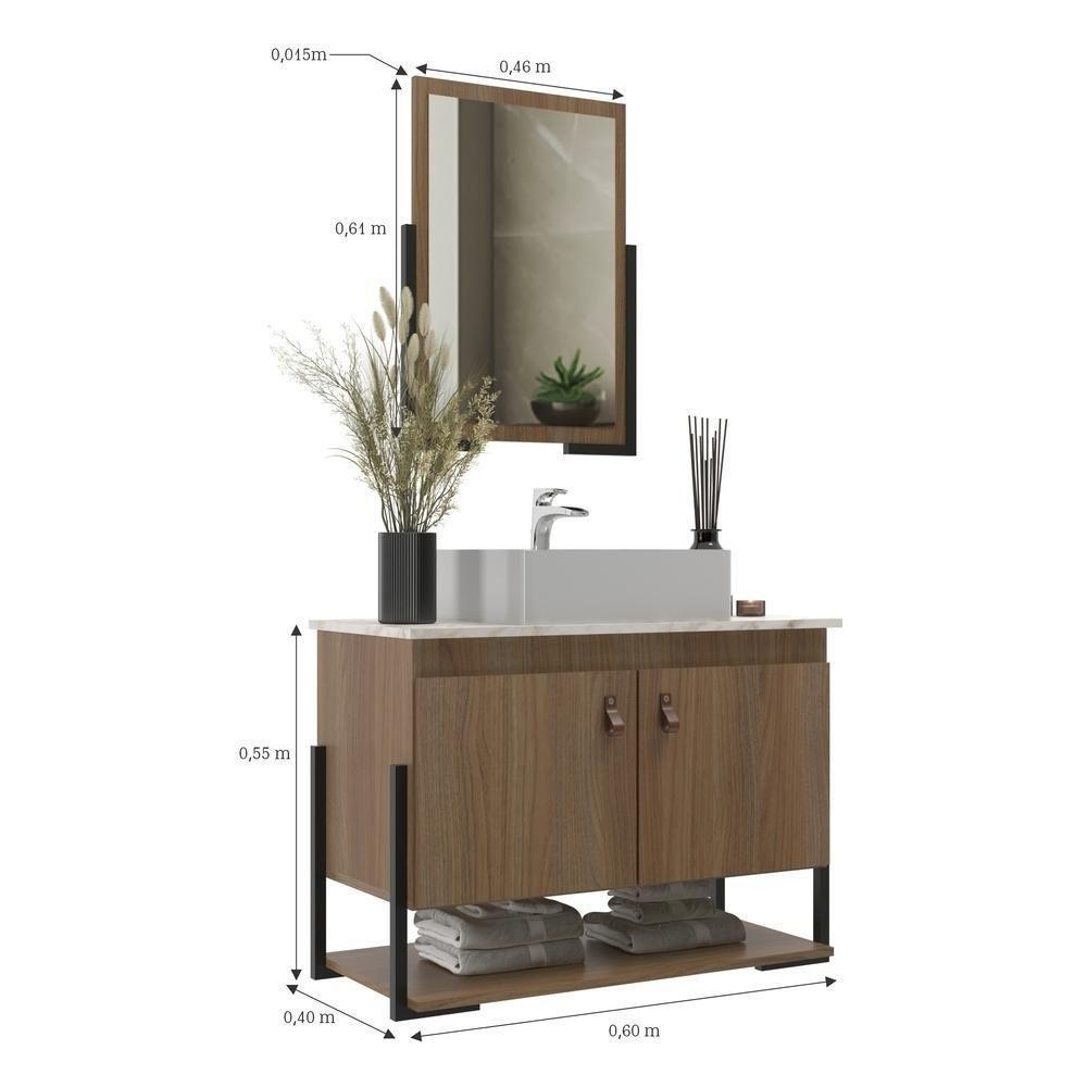 Gabinete Banheiro 60cm 2 Portas Com Cuba E Espelheira Multimóveis Cr10106 Noce/calacata Noce/calacata - 3