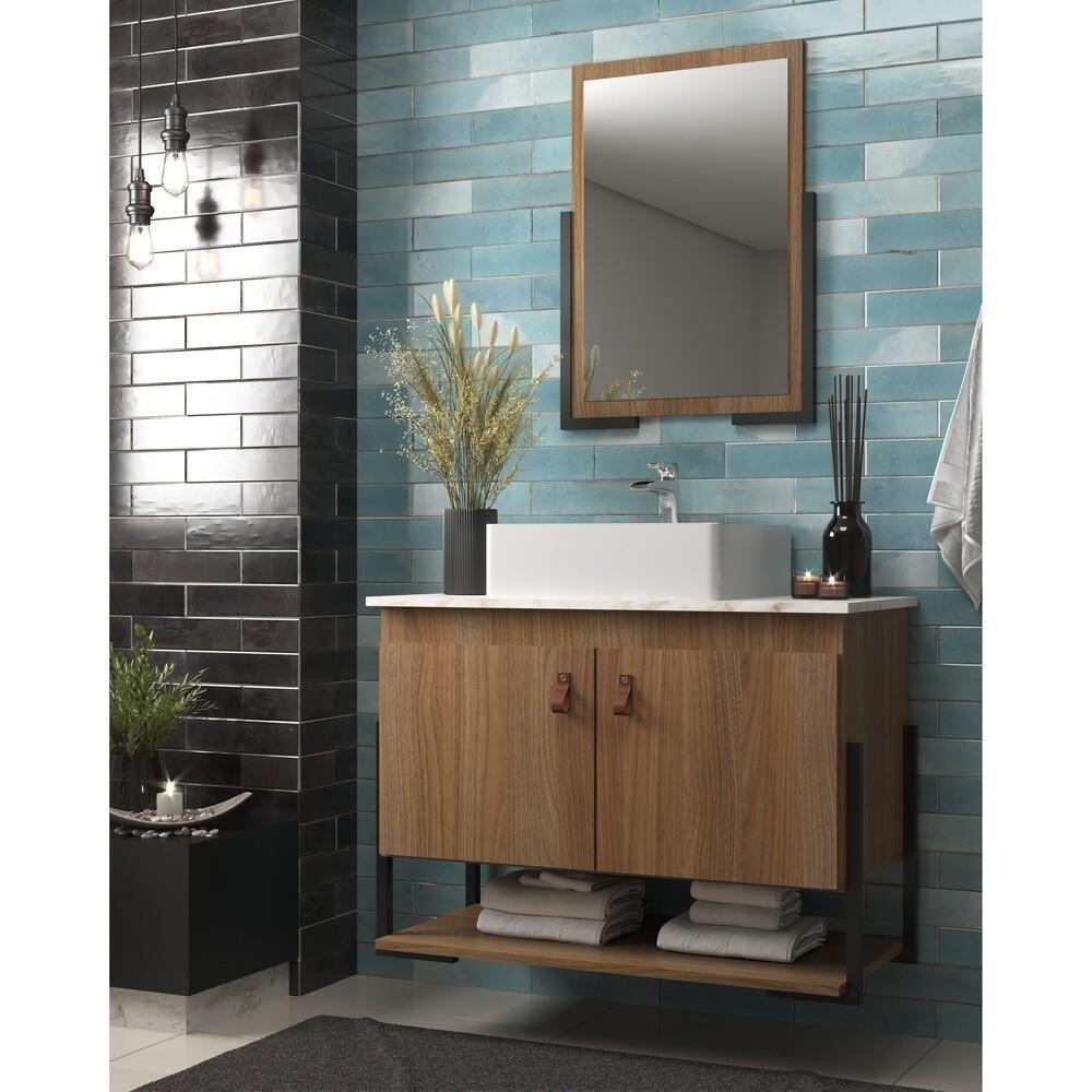 Gabinete Banheiro 60cm 2 Portas Com Cuba E Espelheira Multimóveis Cr10106 Noce/calacata Noce/calacata - 4