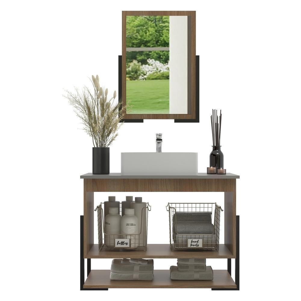 Gabinete Banheiro 60cm 2 Portas Com Cuba E Espelheira Multimóveis Cr10106 Noce/cimento Noce/cimento - 4