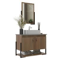 Gabinete Banheiro 60cm 2 Portas Com Cuba E Espelheira Multimóveis Cr10106 Noce/cimento Noce/cimento - 1