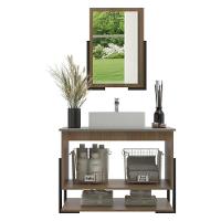 Gabinete Banheiro 60cm 2 Portas Com Cuba E Espelheira Multimóveis Cr10106 Noce/cimento Noce/cimento - 4