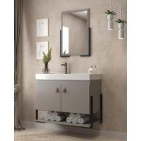 Gabinete Banheiro 60cm 2 Portas Com Cuba E Espelheira Multimóveis Cr10105 Cimento Cimento - 2