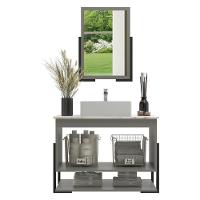 Gabinete Banheiro 60cm 2 Portas Com Cuba E Espelheira Multimóveis Cr10106 Cimento/calacata Cimento/calacata - 2