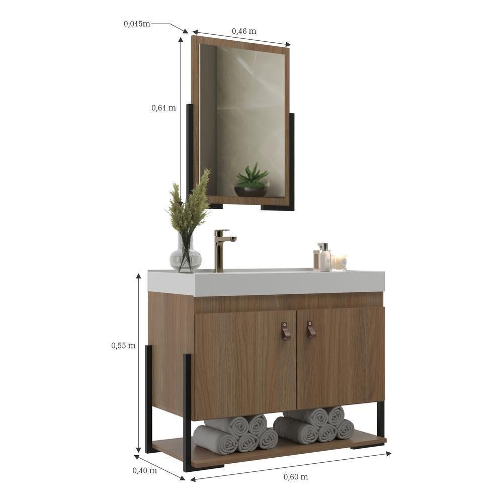 Gabinete Banheiro 60cm 2 Portas Com Cuba E Espelheira Multimóveis Cr10105 Noce Noce - 3