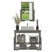 Gabinete Banheiro 60cm 2 Portas Com Cuba E Espelheira Multimóveis Cr10106 Cimento Cimento - 2