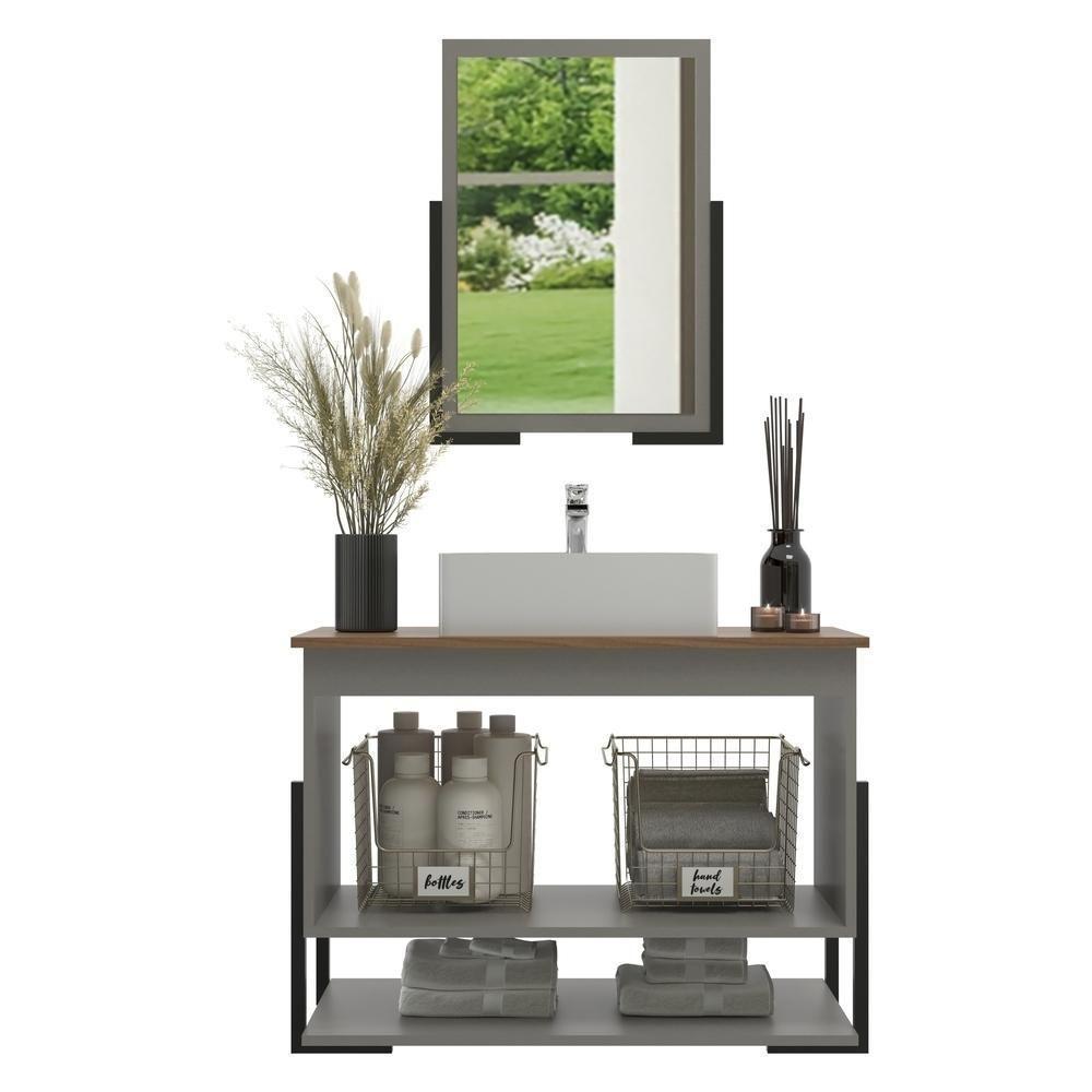 Gabinete Banheiro 60cm 2 Portas Com Cuba E Espelheira Multimóveis Cr10106 Cimento/noce Cimento/noce - 4