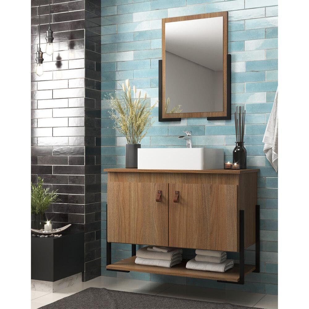 Gabinete Banheiro 60cm 2 Portas Com Cuba E Espelheira Multimóveis Cr10106 Noce Noce - 2