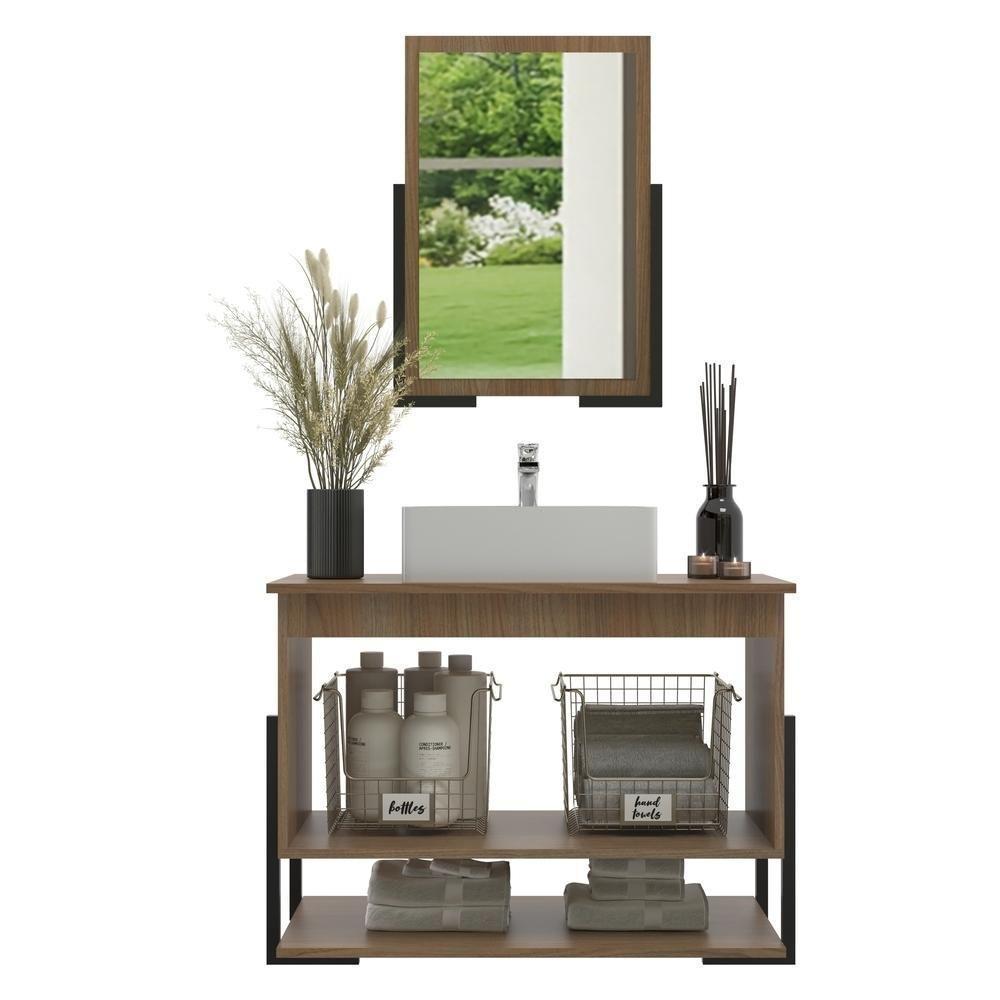 Gabinete Banheiro 60cm 2 Portas Com Cuba E Espelheira Multimóveis Cr10106 Noce Noce - 3