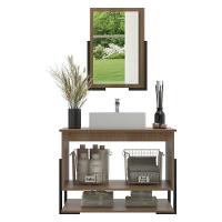 Gabinete Banheiro 60cm 2 Portas Com Cuba E Espelheira Multimóveis Cr10106 Noce Noce - 3