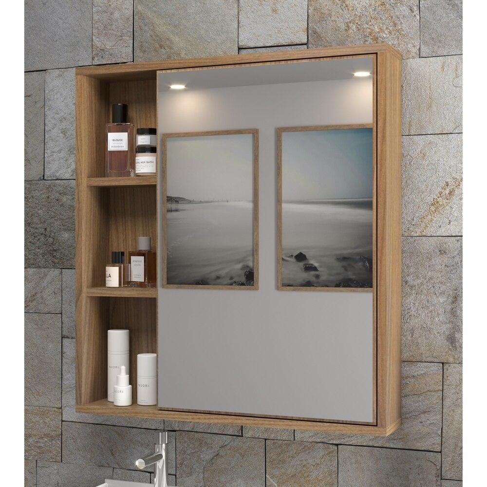 Espelheira Para Banheiro 60cm Com Nichos Multimóveis Cr10112 Noce Noce - 2