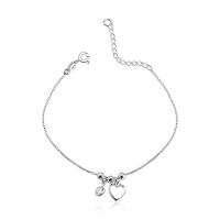 Tornozeleira Bolas 3mm Coração Ponto De Luz Prata 925 - 25cm - 1