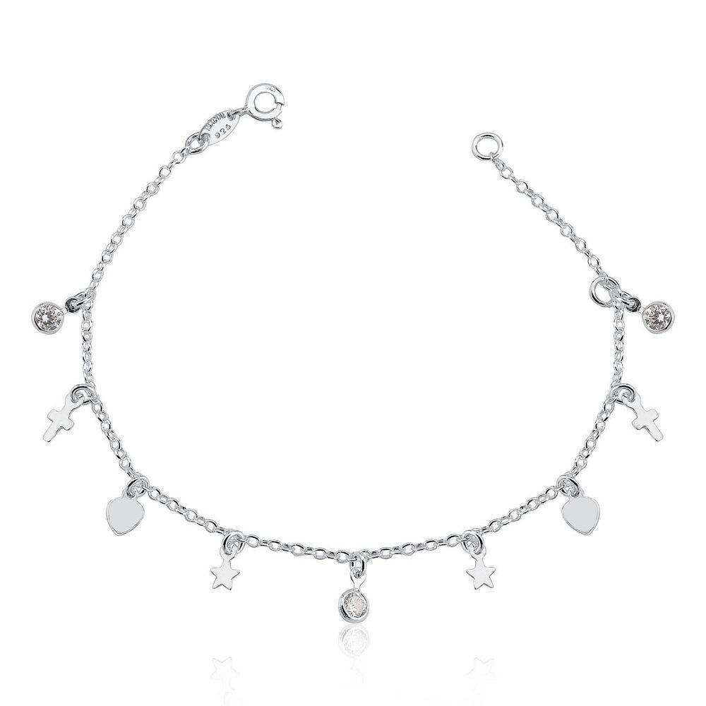 Tornozeleira Pingente Ponto De Luz Cruz Prata 925 - 25cm - 1