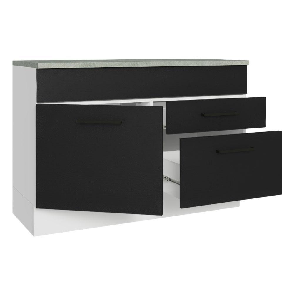 Balcão De Pia Cozinha 1 Porta E 2 Gavetas (com Tampo) Branco/preto Agata Madesa Branco/preto - 6