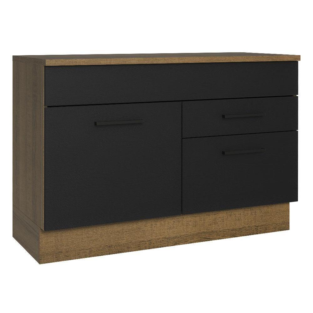 Balcão De Pia Cozinha 1 Porta E 2 Gavetas (com Tampo) Rustic/preto Agata Madesa Rustic/preto - 1