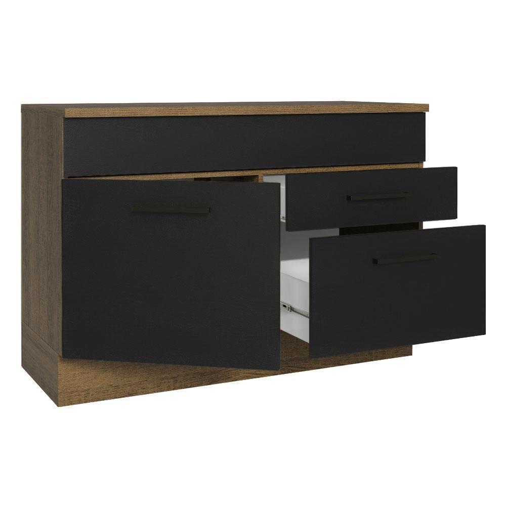 Balcão De Pia Cozinha 1 Porta E 2 Gavetas (com Tampo) Rustic/preto Agata Madesa Rustic/preto - 9