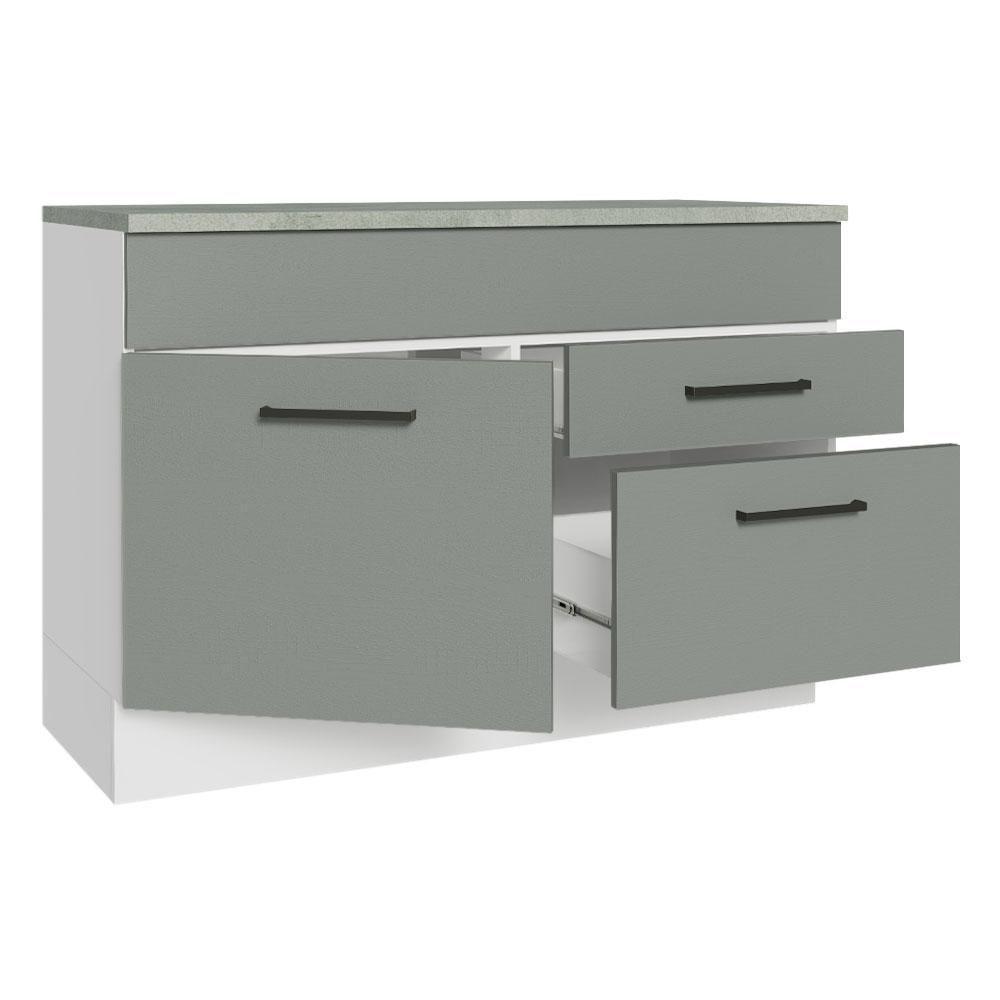 Balcão De Pia Cozinha 1 Porta E 2 Gavetas (com Tampo) Branco/cinza Agata Madesa Branco/cinza - 3