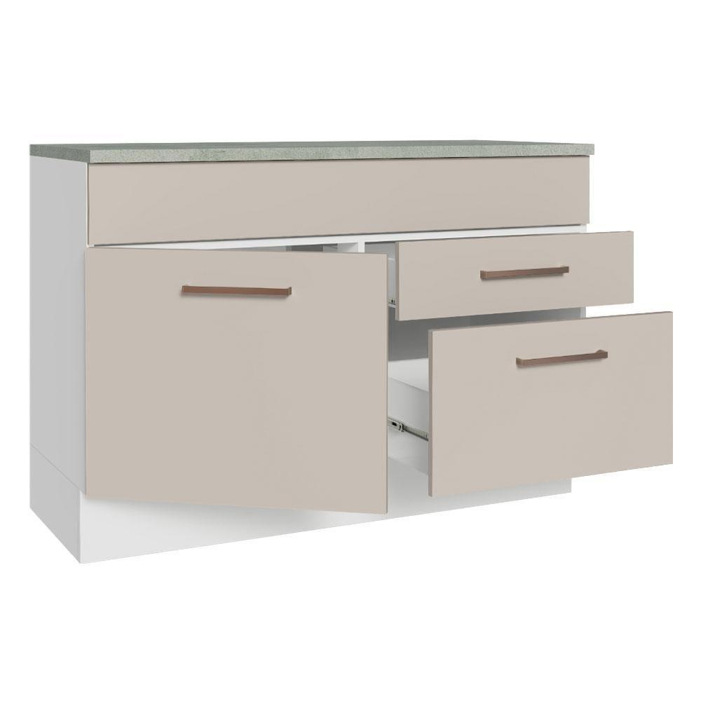 Balcão De Pia Cozinha 1 Porta E 2 Gavetas (com Tampo) Branco/crema Agata Madesa Branco/crema - 4