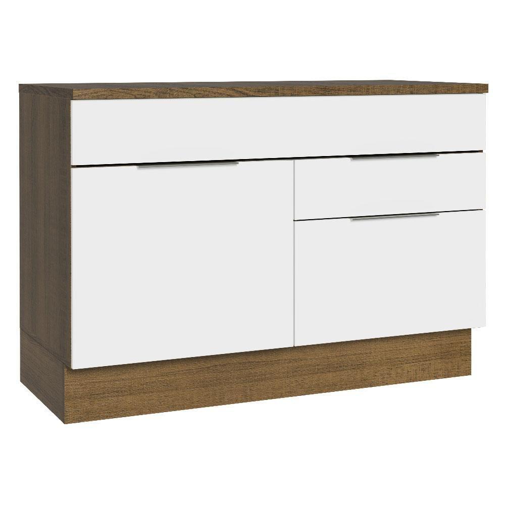 Balcão Gabinete De Pia 120 Cm 1 Portas E 2 Gavetas (com Tampo) Rustic/branco Stella Madesa Rustic/branco - 1