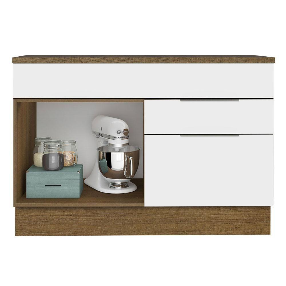 Balcão Gabinete De Pia 120 Cm 1 Portas E 2 Gavetas (com Tampo) Rustic/branco Stella Madesa Rustic/branco - 5