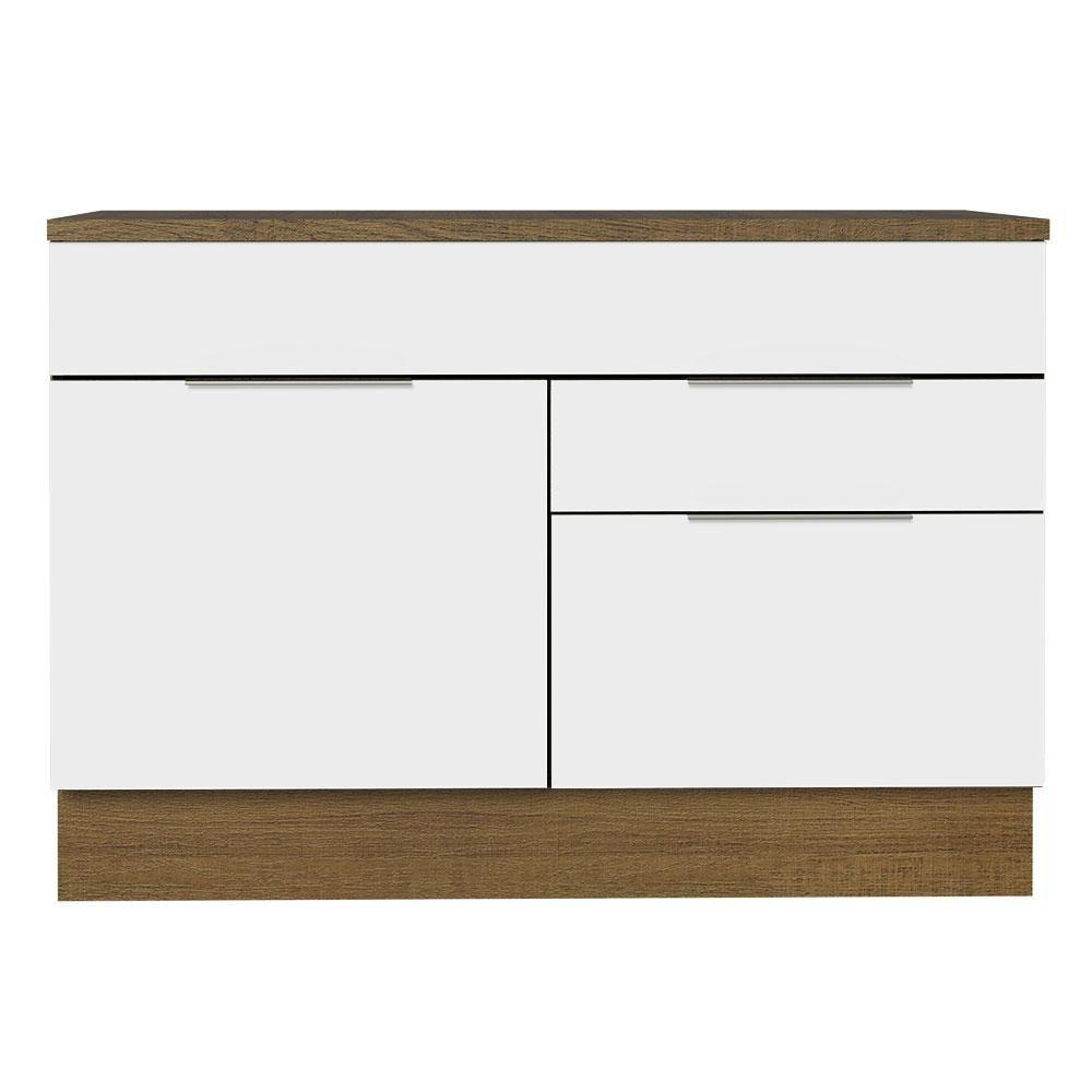 Balcão Gabinete De Pia 120 Cm 1 Portas E 2 Gavetas (com Tampo) Rustic/branco Stella Madesa Rustic/branco - 9