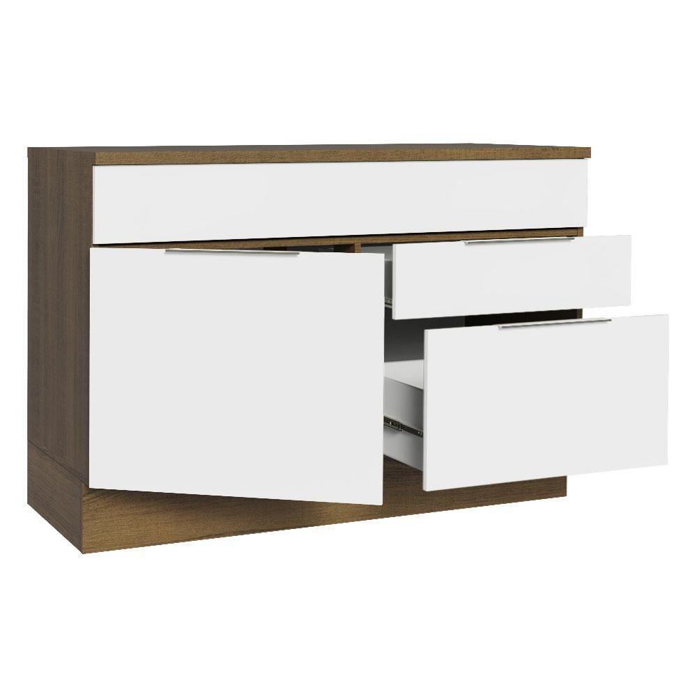 Balcão Gabinete De Pia 120 Cm 1 Portas E 2 Gavetas (com Tampo) Rustic/branco Stella Madesa Rustic/branco - 10