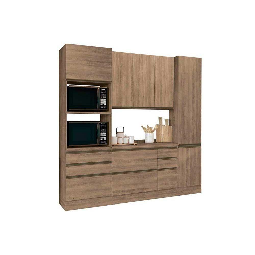 Kit De Cozinha Completa 5 Peças Maxxi (1 Armário 1 Balcão 2 Paneleiros 1 Complemento) C5p27 Nogal - 1