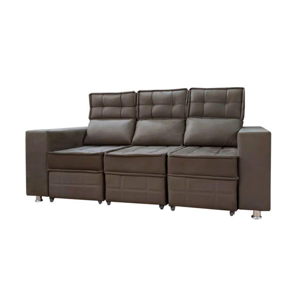 Sofá Retrátil E Reclinável 3 Lugares Londres 2.10cm C/molas - Suede Marrom - 1
