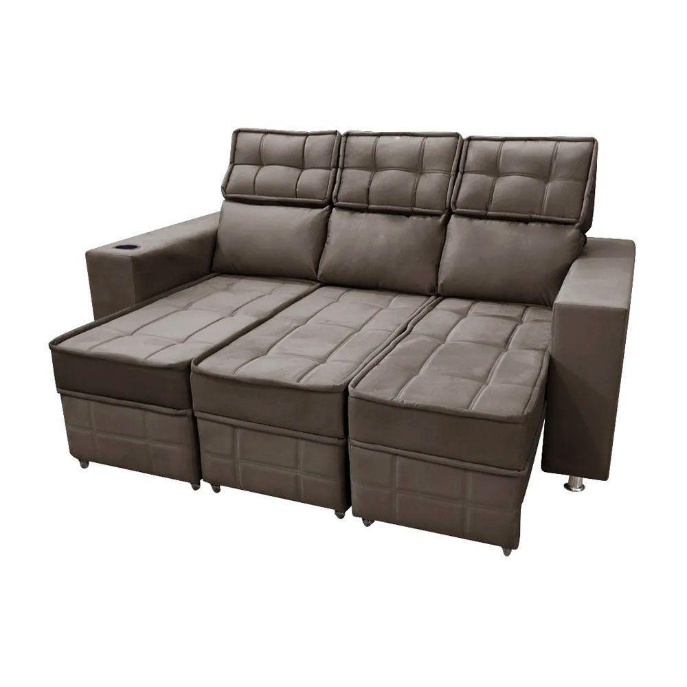 Sofá Retrátil E Reclinável 3 Lugares Londres 2.10cm C/molas - Suede Marrom - 6