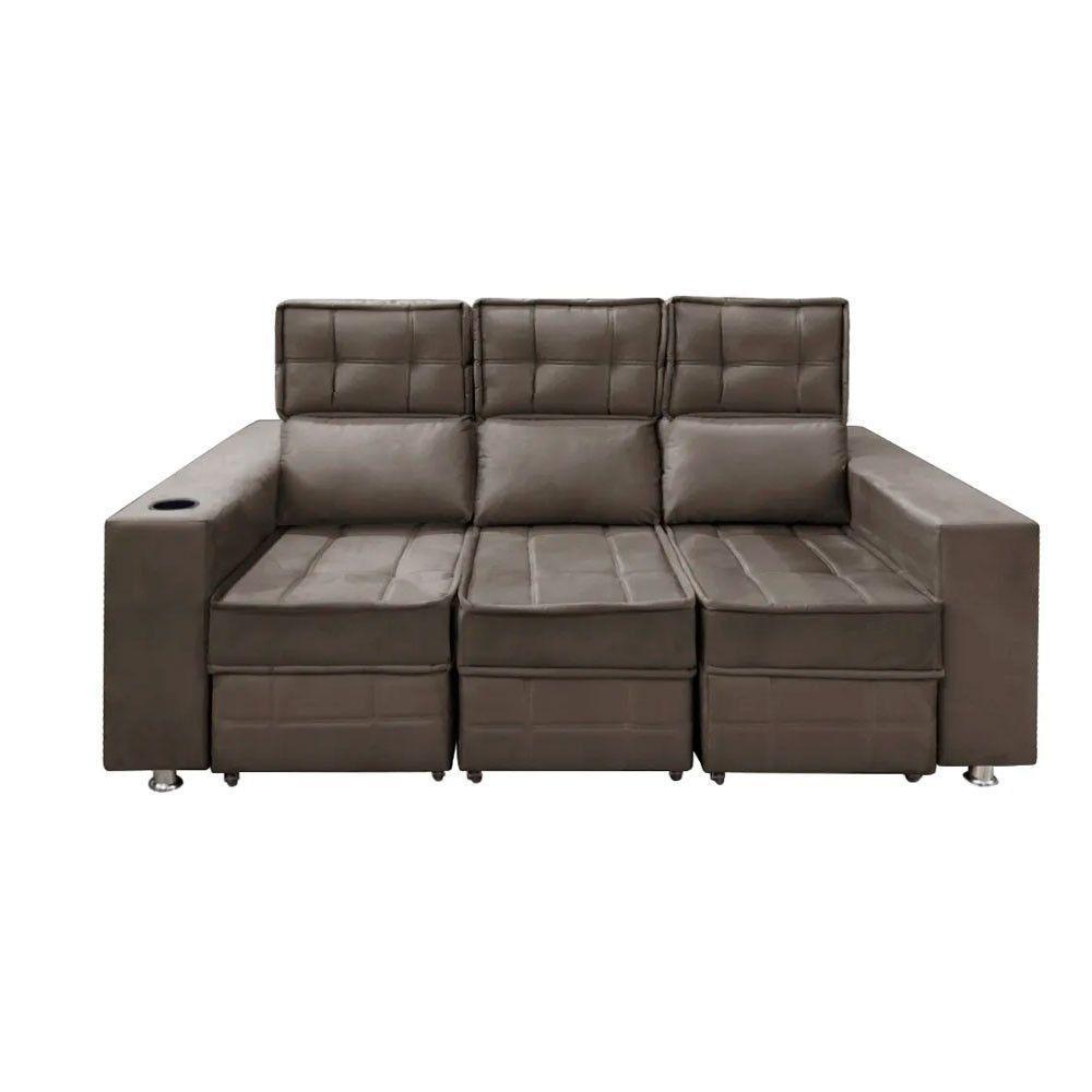 Sofá Retrátil E Reclinável 3 Lugares Londres 2.10cm C/molas - Suede Marrom - 7