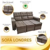 Sofá Retrátil E Reclinável 3 Lugares Londres 2.10cm C/molas - Suede Marrom