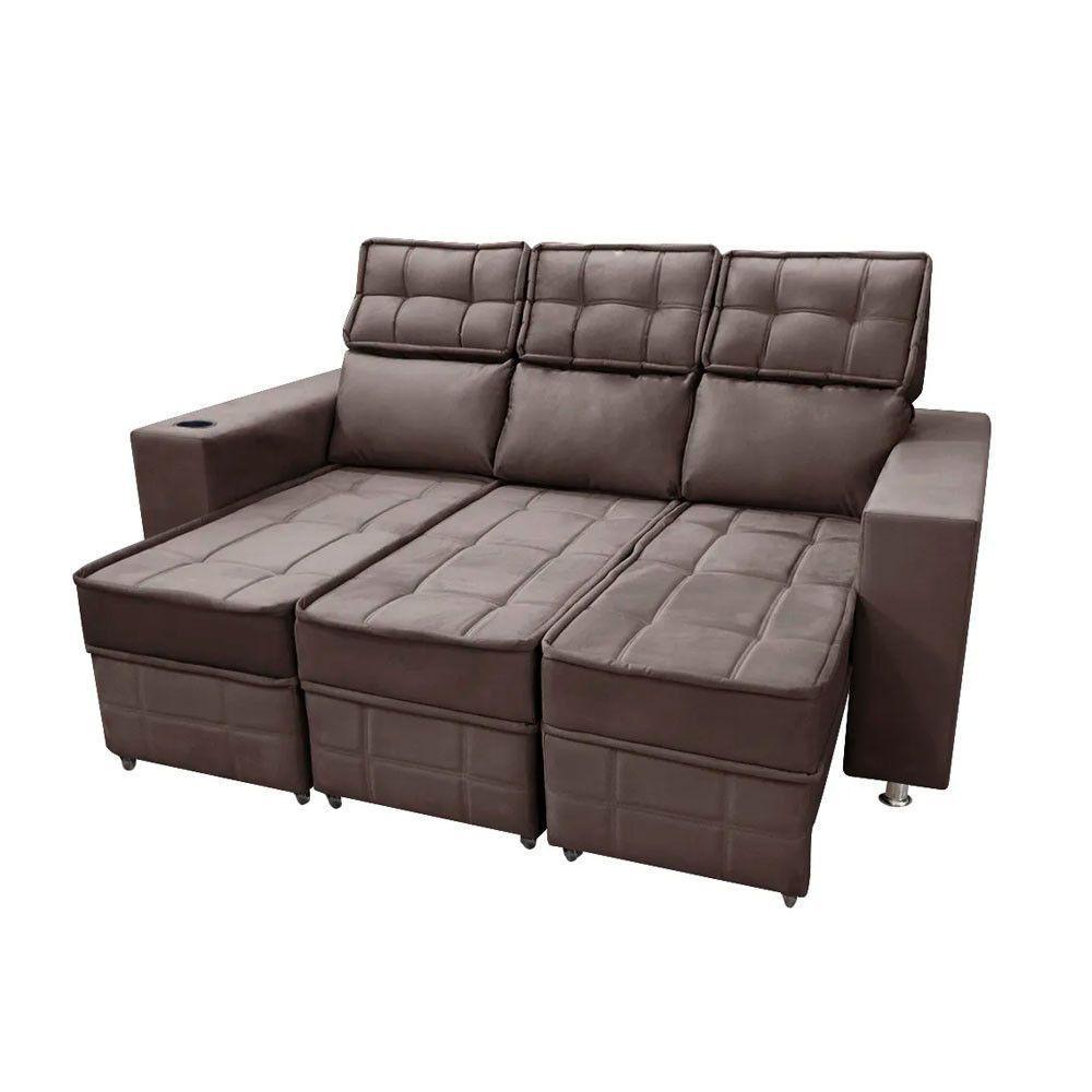 Sofá Retrátil E Reclinável 3 Lugares Londres 2.10cm C/molas - Suede Café - 3