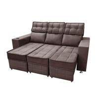 Sofá Retrátil E Reclinável 3 Lugares Londres 2.10cm C/molas - Suede Café - 3