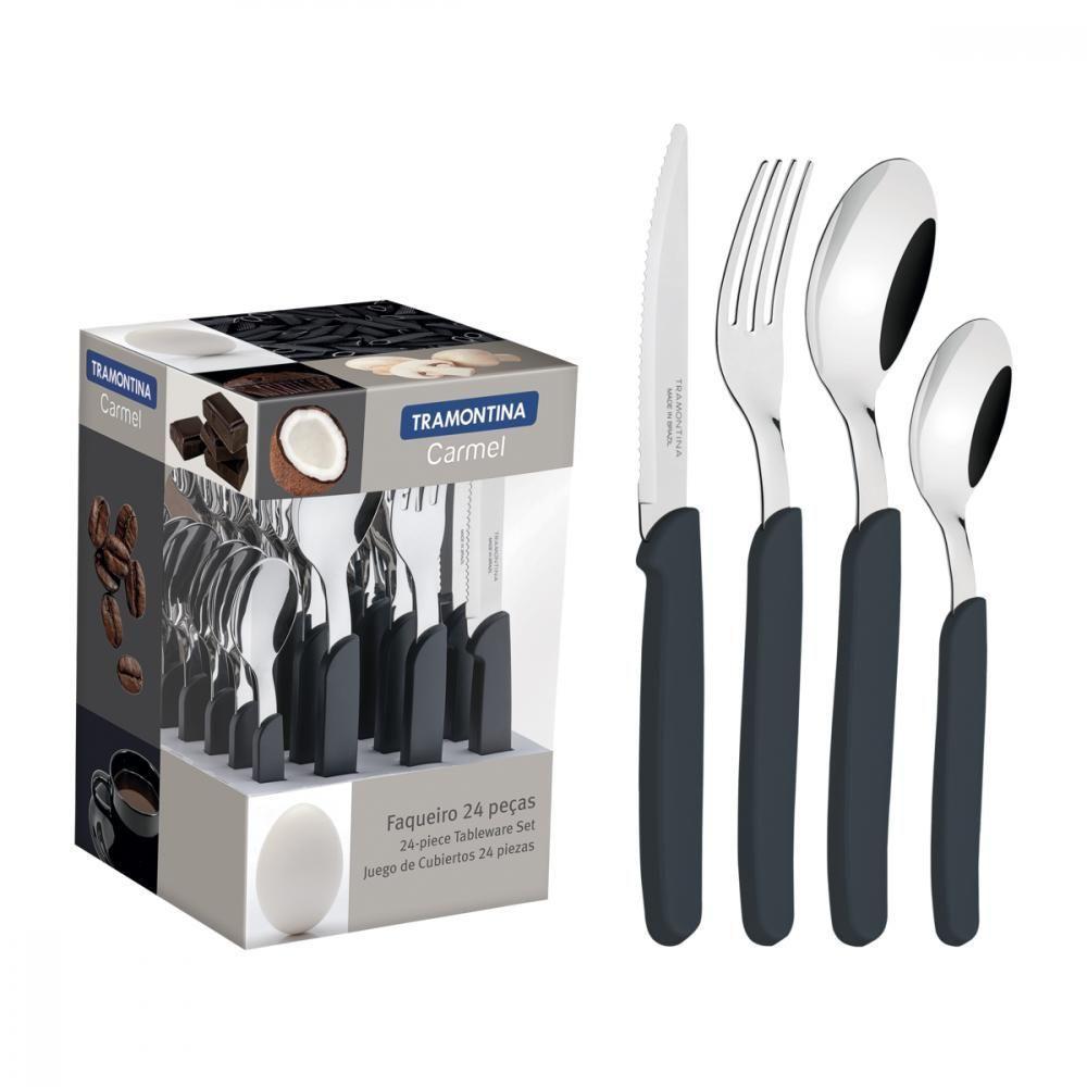 Faqueiro Tramontina Carmel Com Laminas Em Aço Inox E Cabos De Polipropileno Natural Escuro 24 Peças - 4