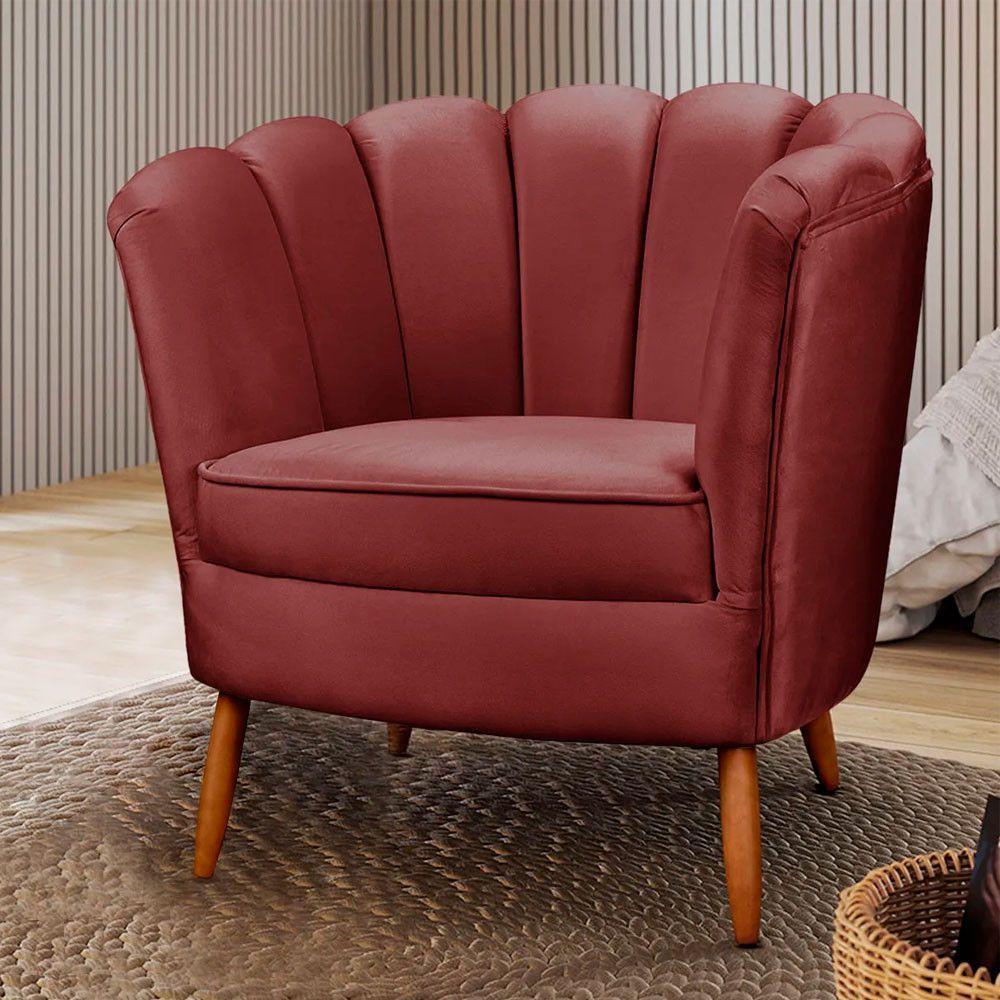 Kit 2 Poltronas Decorativa Ariel Petala Com Pés De Madeira Star Confort Vinho - 2