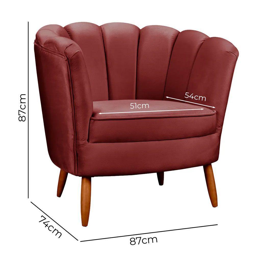 Kit 2 Poltronas Decorativa Ariel Petala Com Pés De Madeira Star Confort Vinho - 4