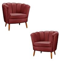 Kit 2 Poltronas Decorativa Ariel Petala Com Pés De Madeira Star Confort Vinho - 1