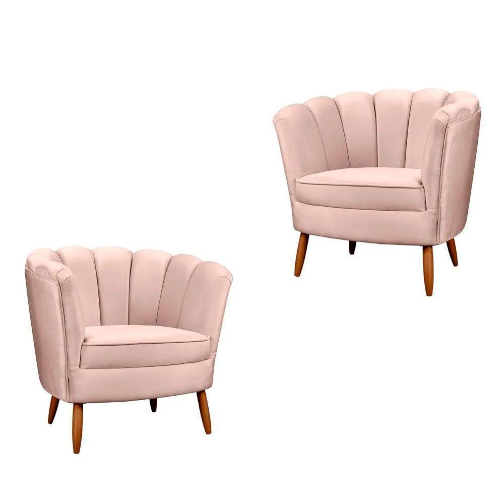 Kit 2 Poltronas Decorativa Ariel Petala Com Pés De Madeira Star Confort Rose - 1