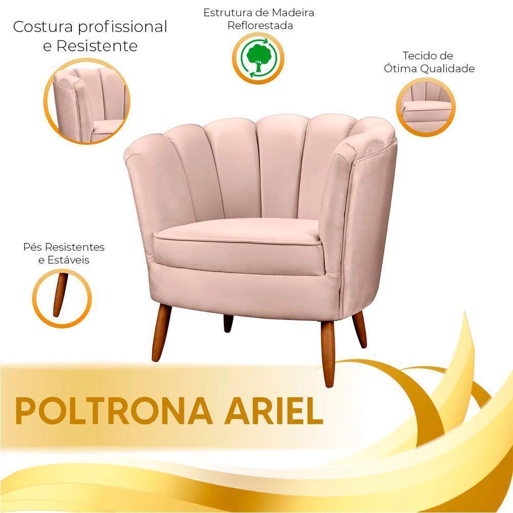 Kit 2 Poltronas Decorativa Ariel Petala Com Pés De Madeira Star Confort Rose - 4
