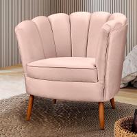 Kit 2 Poltronas Decorativa Ariel Petala Com Pés De Madeira Star Confort Rose - 2