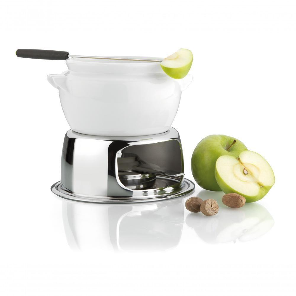 Aparelho Fondue Porcelana Cerâmica 11 Peças Doce Chocolate Kit Conjunto Serviço Base Inox Queimador - 1