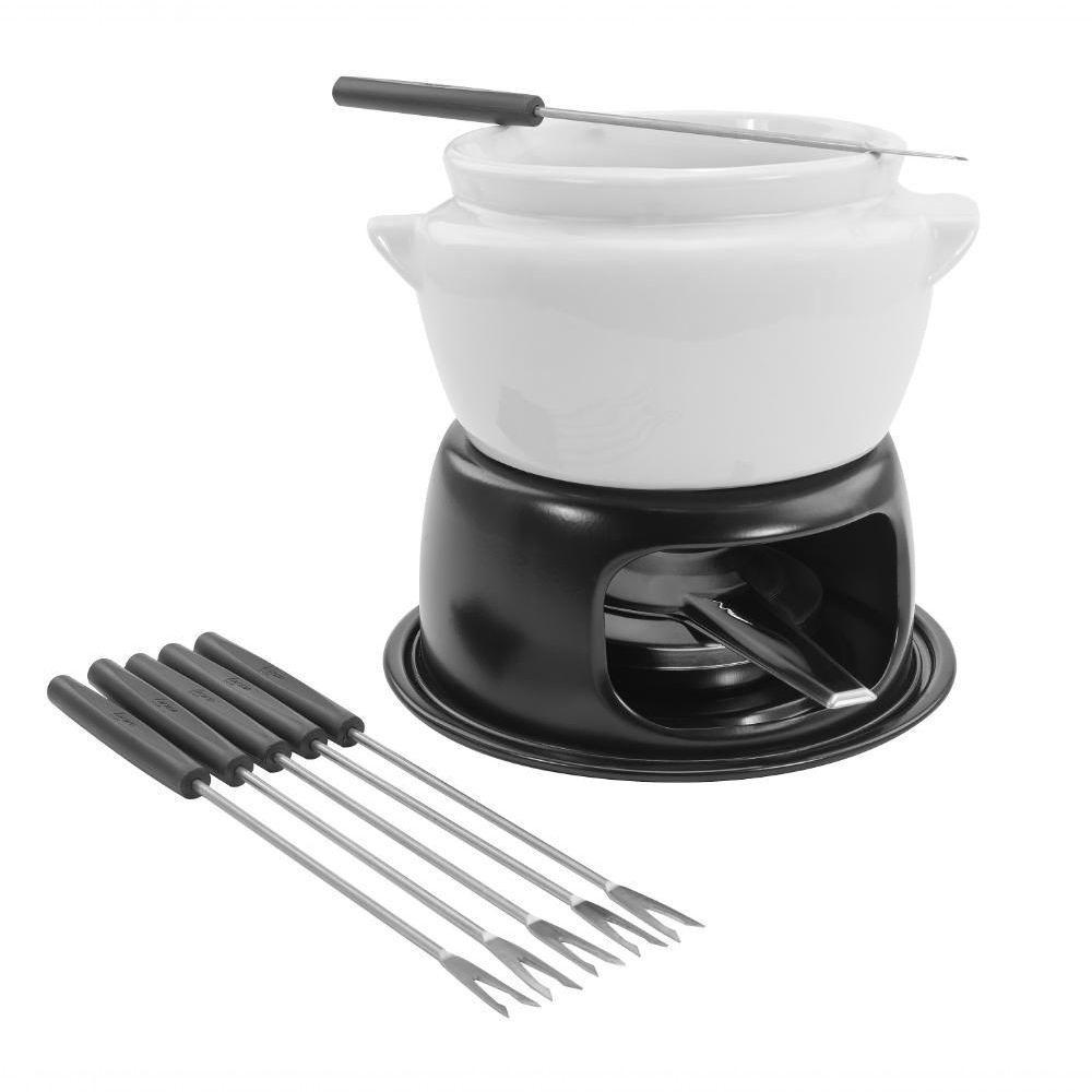 Aparelho Fondue Porcelana Cerâmica 11 Peças Doce Chocolate Kit Conjunto Serviço Base Inox Queimador - 4
