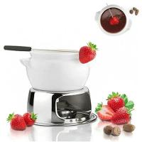 Aparelho Fondue Porcelana Cerâmica 11 Peças Doce Chocolate Kit Conjunto Serviço Base Inox Queimador - 7