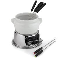 Aparelho Fondue Porcelana Cerâmica 11 Peças Doce Chocolate Kit Conjunto Serviço Base Inox Queimador - 13