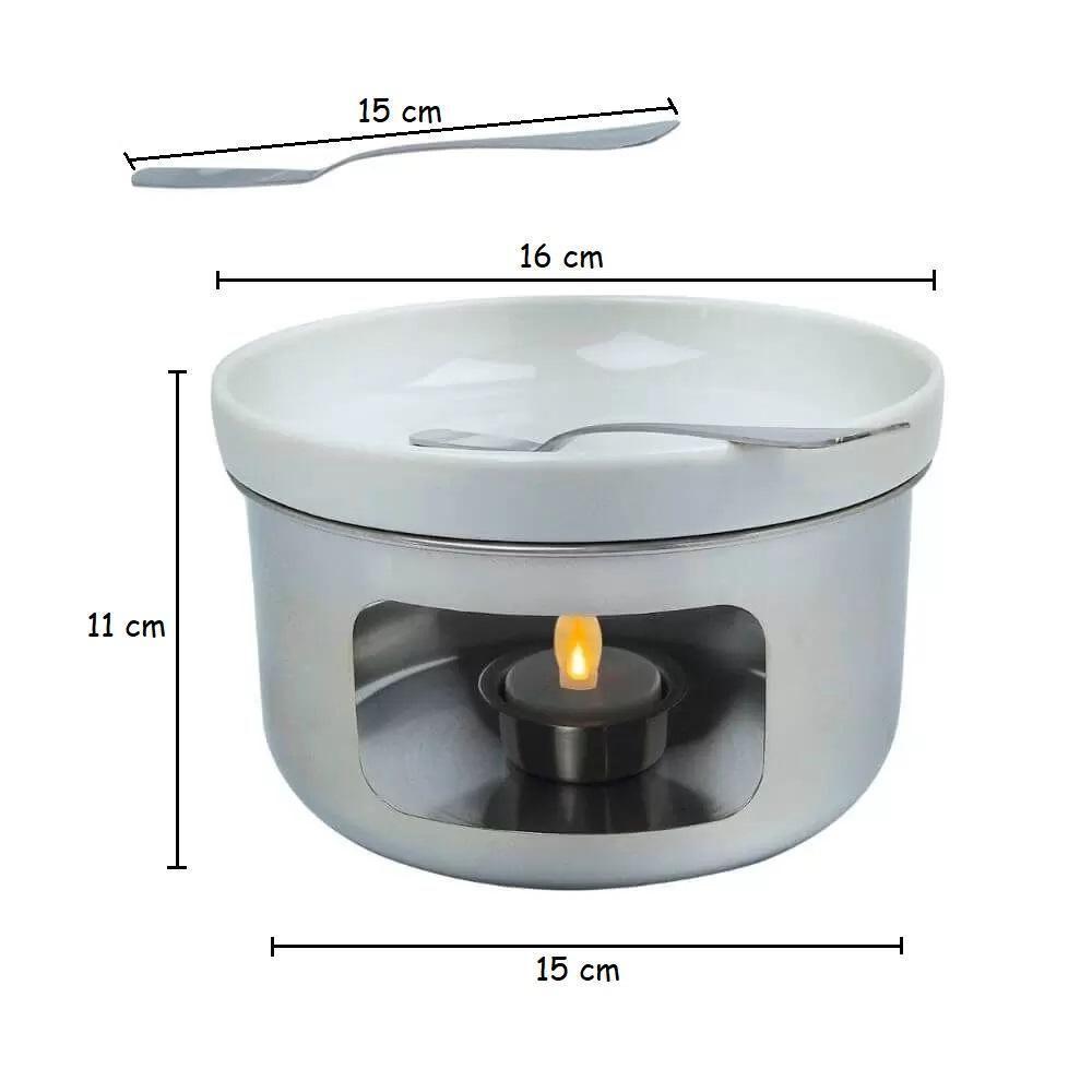 Aparelho De Fondue Queijo Brie 4 Peças Espatula Rechaud Base Inox Serviço Kit Conjunto - 3