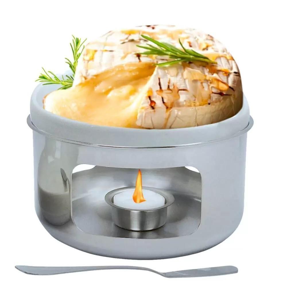 Aparelho De Fondue Queijo Brie 4 Peças Espatula Rechaud Base Inox Serviço Kit Conjunto - 7